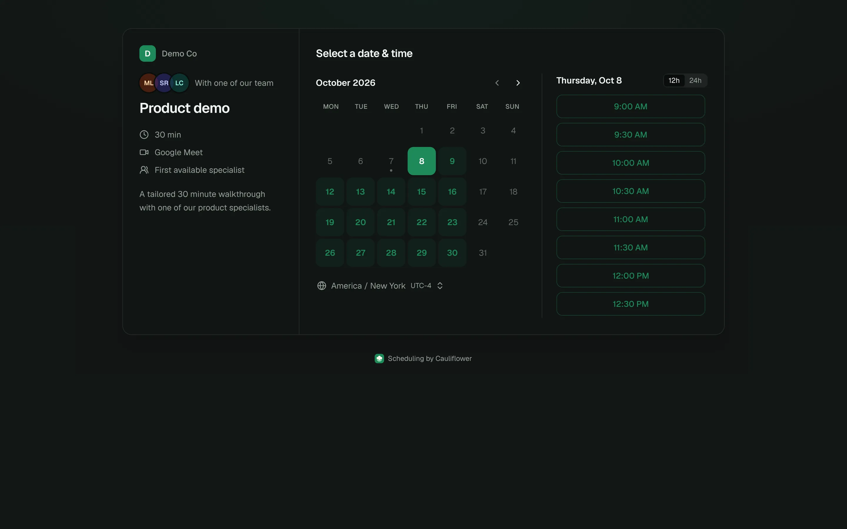 A branded booking page