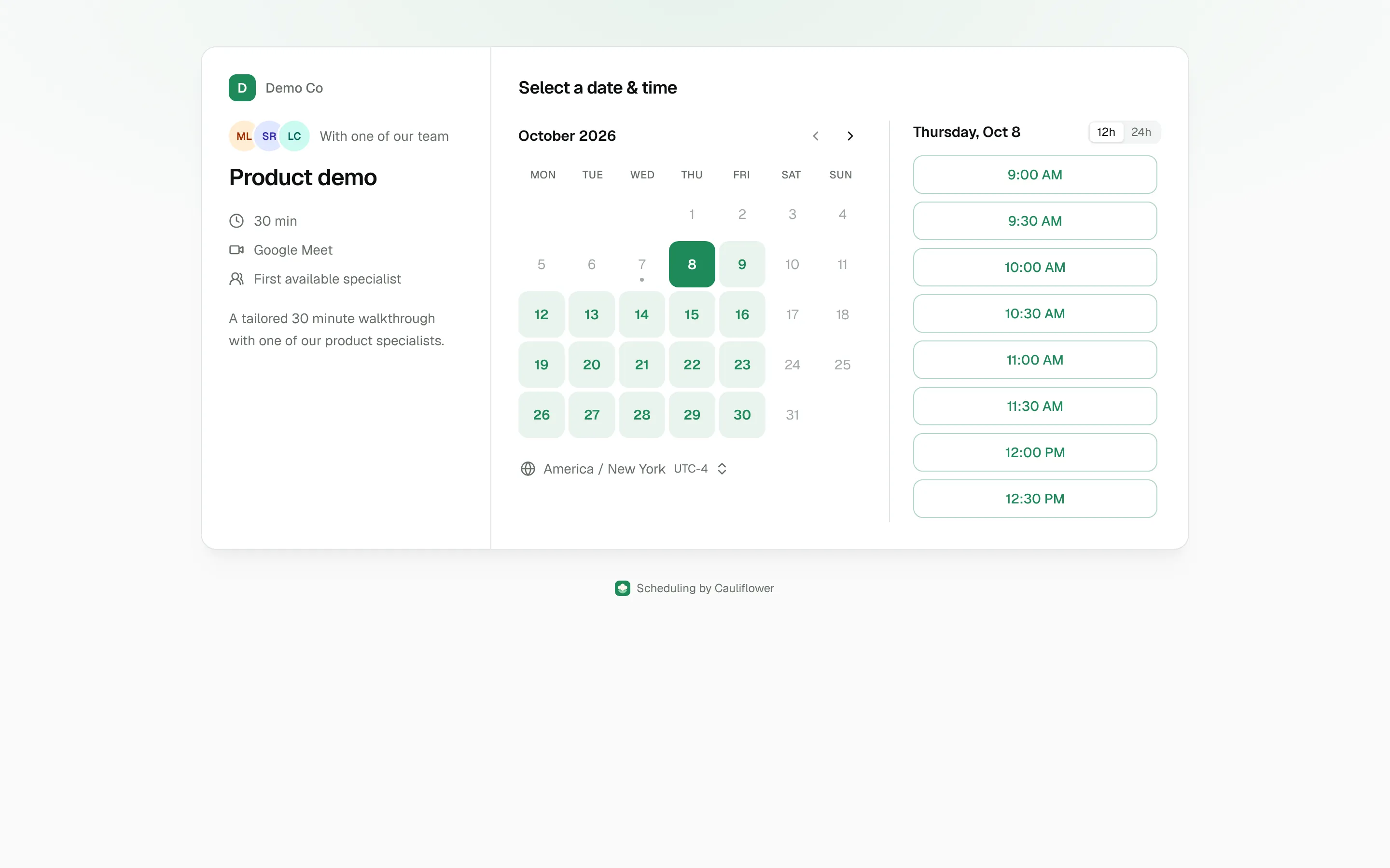 A branded booking page