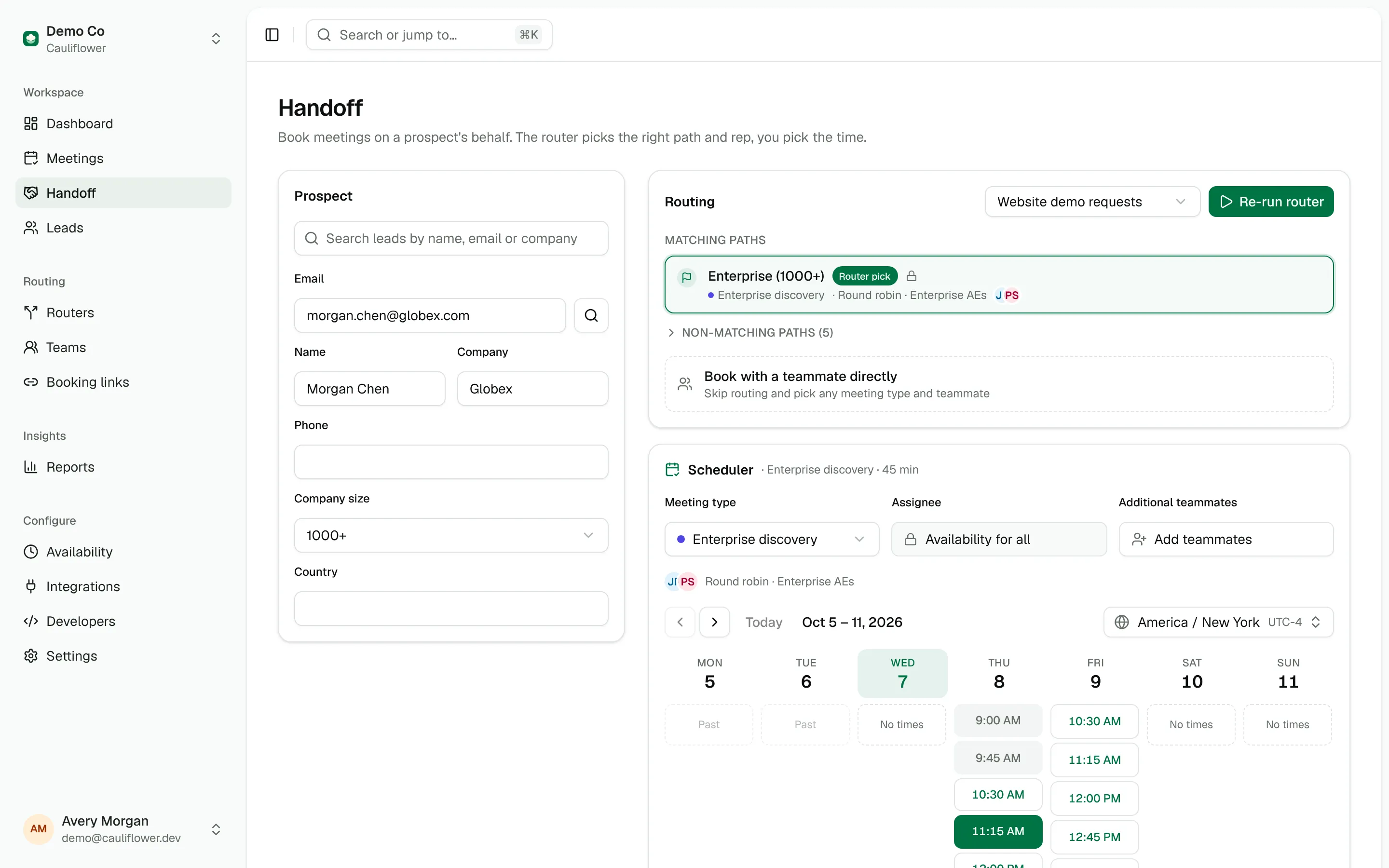 Booking a handoff meeting for an AE