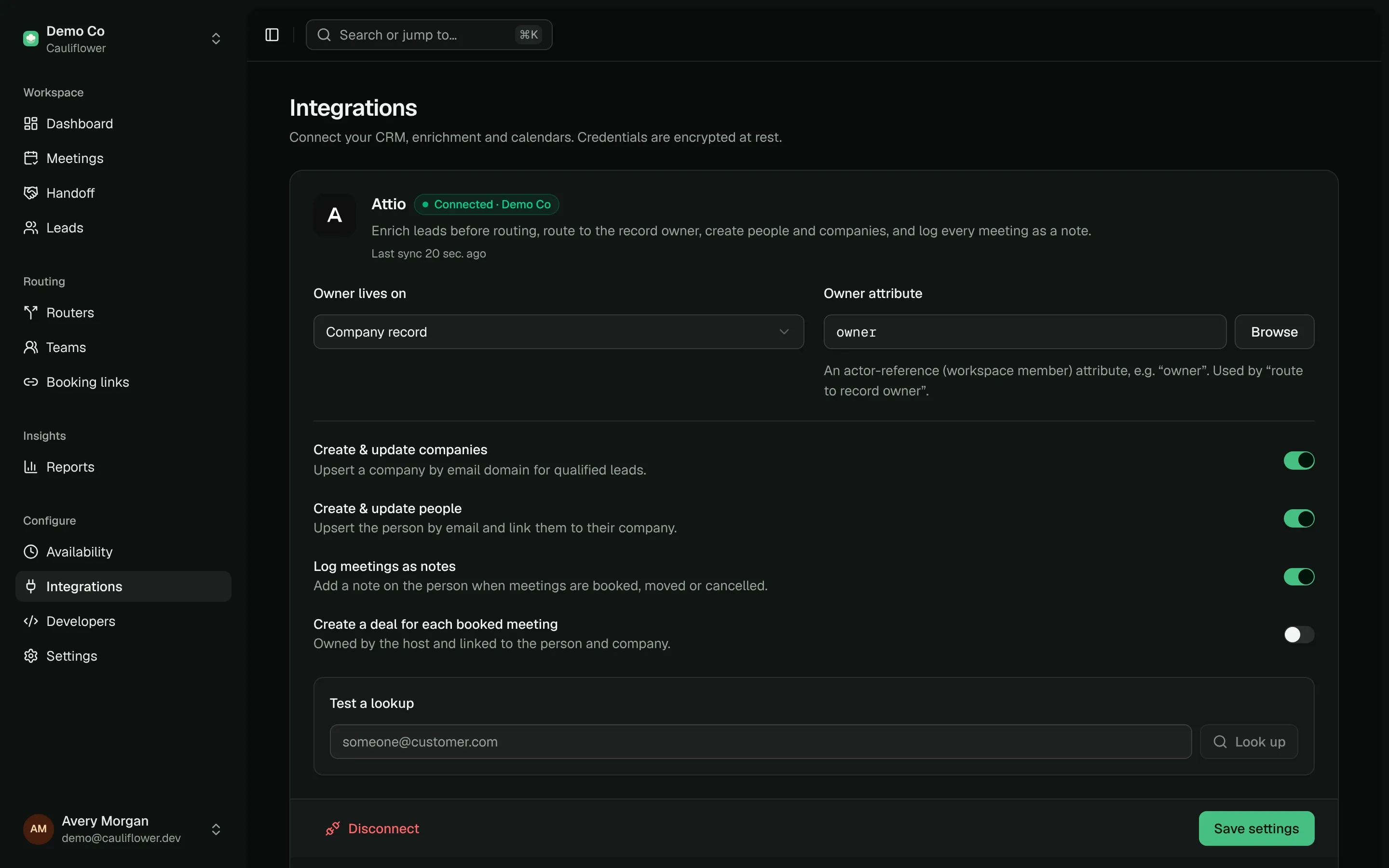 The Integrations page with the Apollo card