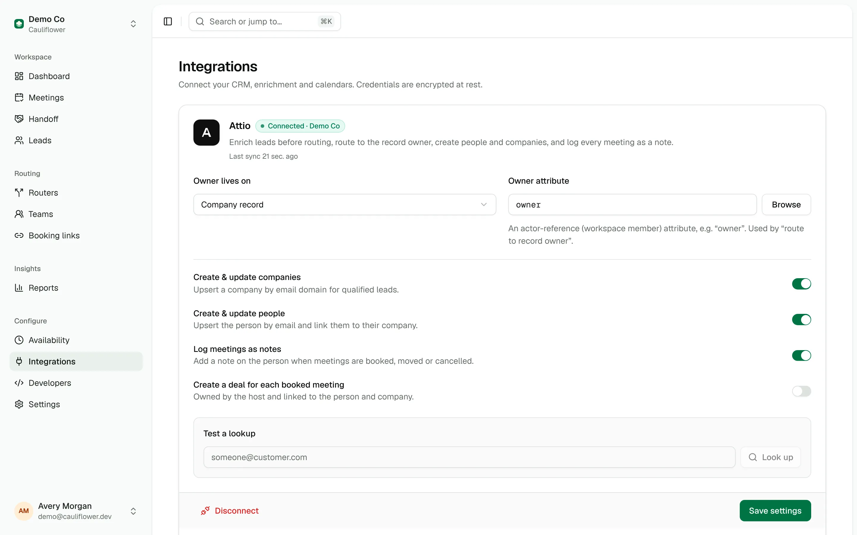 The Integrations page with the Apollo card