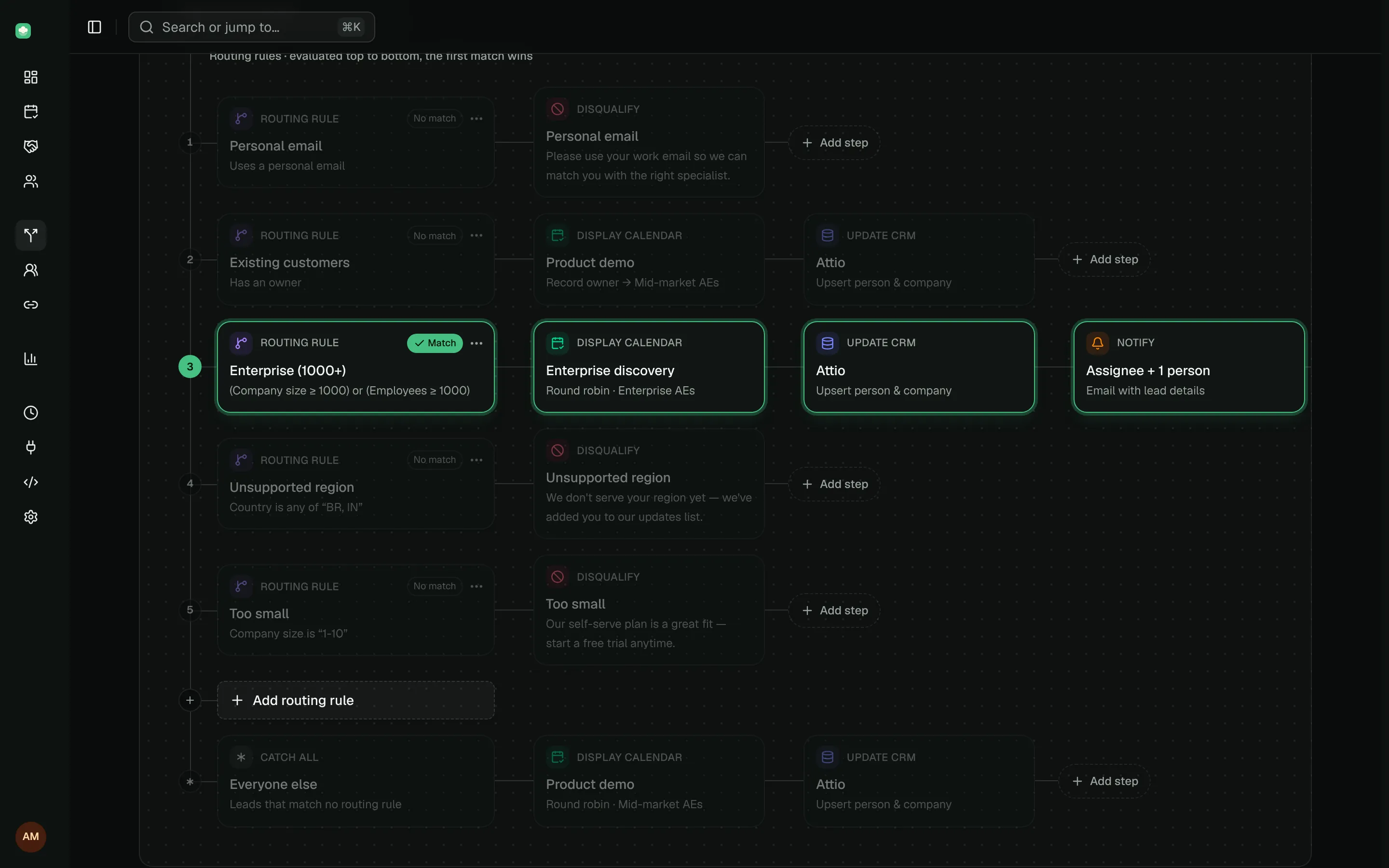 Visual routing flow with a live preview