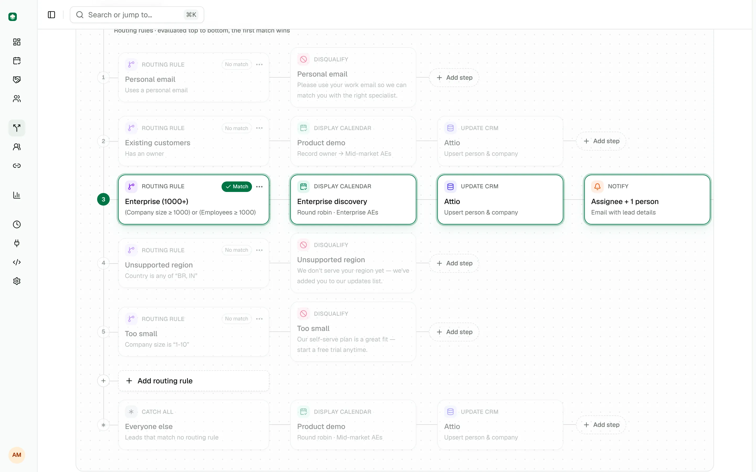Visual routing flow with a live preview